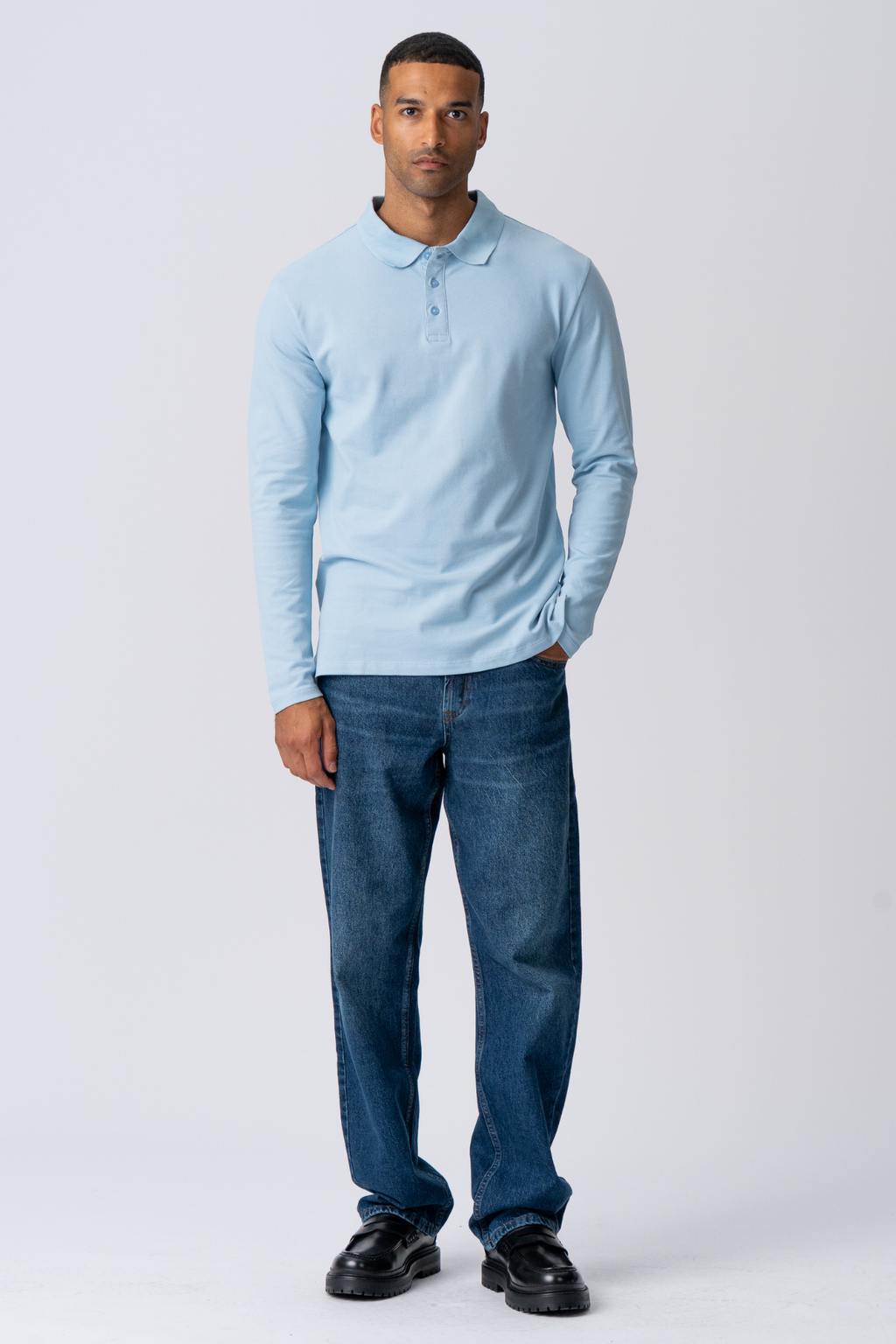 Muscle Langarm -Polo -Hemd - hellblau