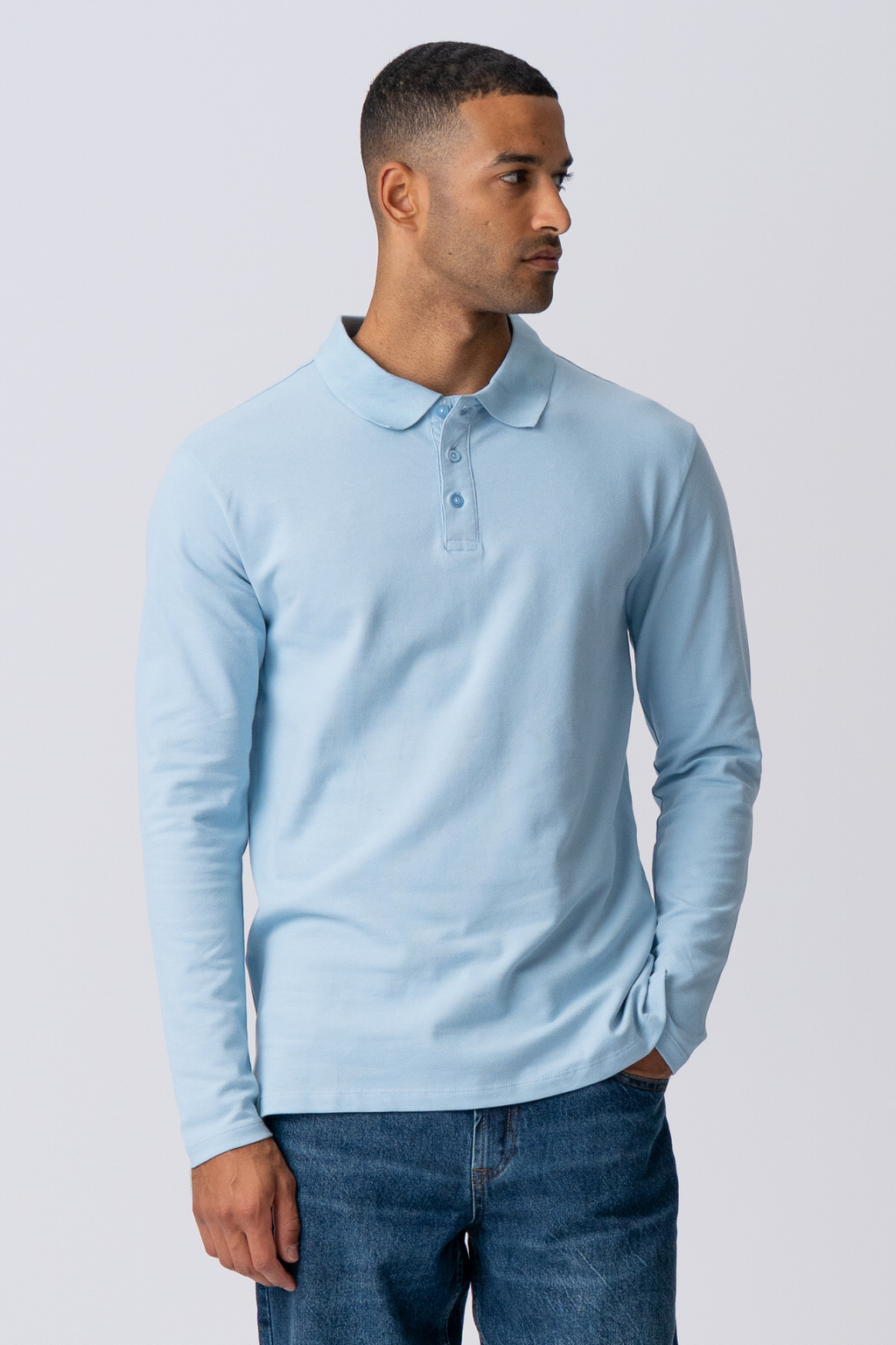 Muscle Langarm -Polo -Hemd - hellblau