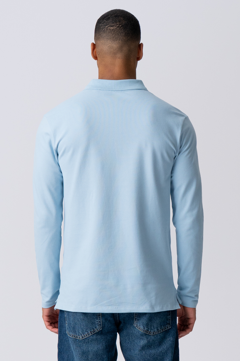 Muscle Langarm -Polo -Hemd - hellblau