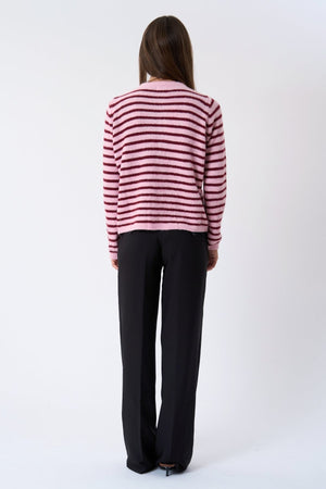 Gestreifter Crizette-Strick-Cardigan – Rosa/Burgund