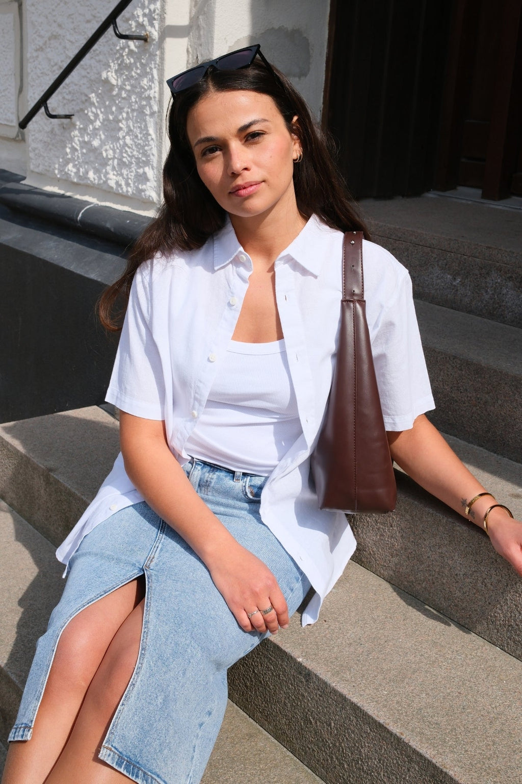 Kurzarm -Leinenhemd - Weiß