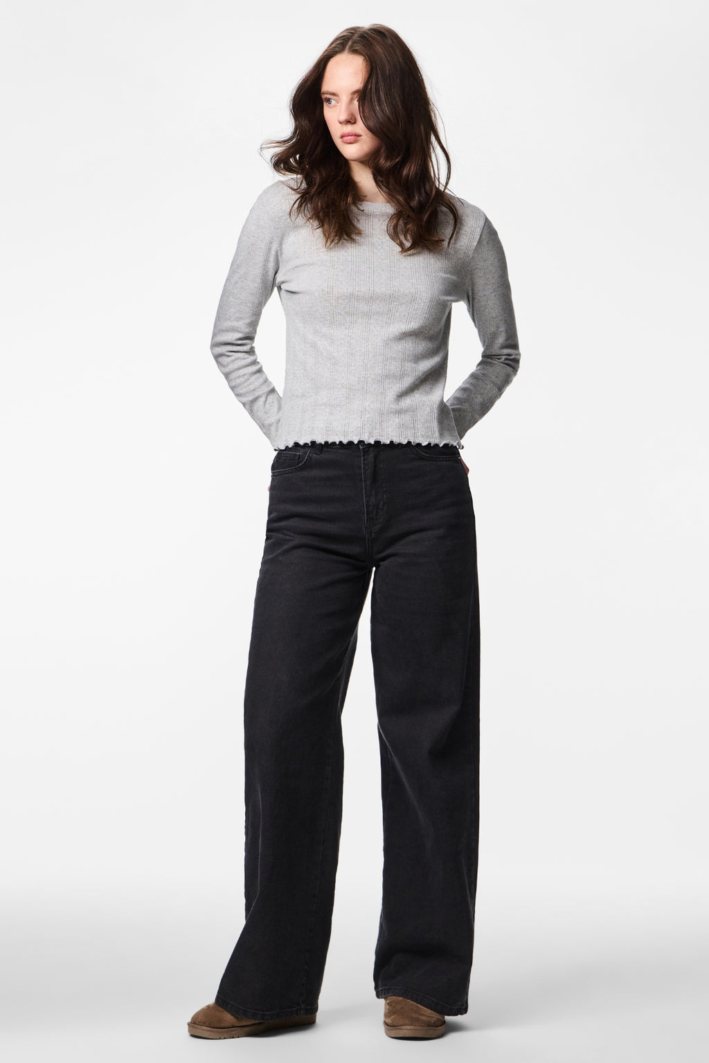 Marie O-Neck Top – Hellgrau Melange