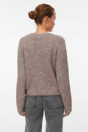 Novah O-Neck Button Cardi – Brown Lentil Melange