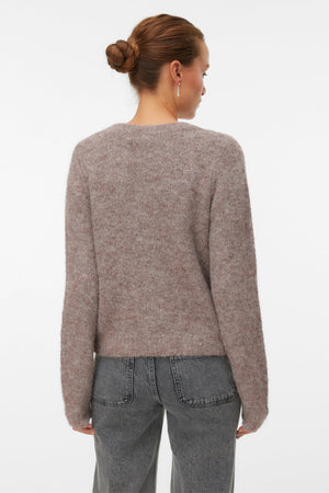 Novah O-Neck Button Cardi – Brown Lentil Melange