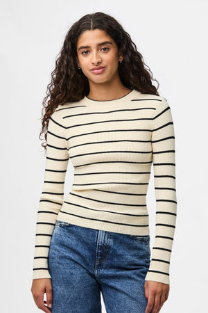 Mira New O-Neck Strick – Birke/Schwarz