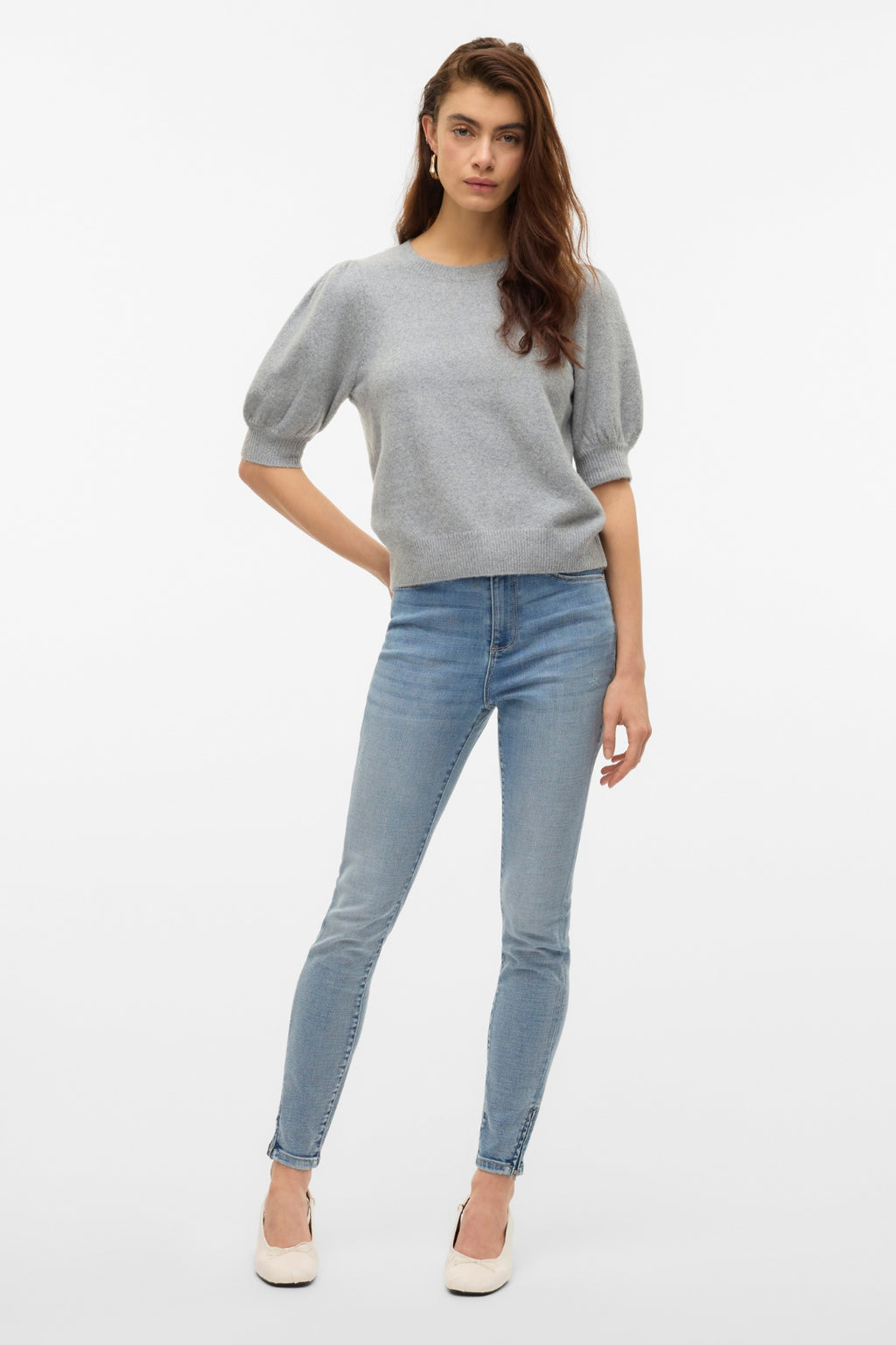 Doffy O-Neck Pullover - Hellgrau Melange