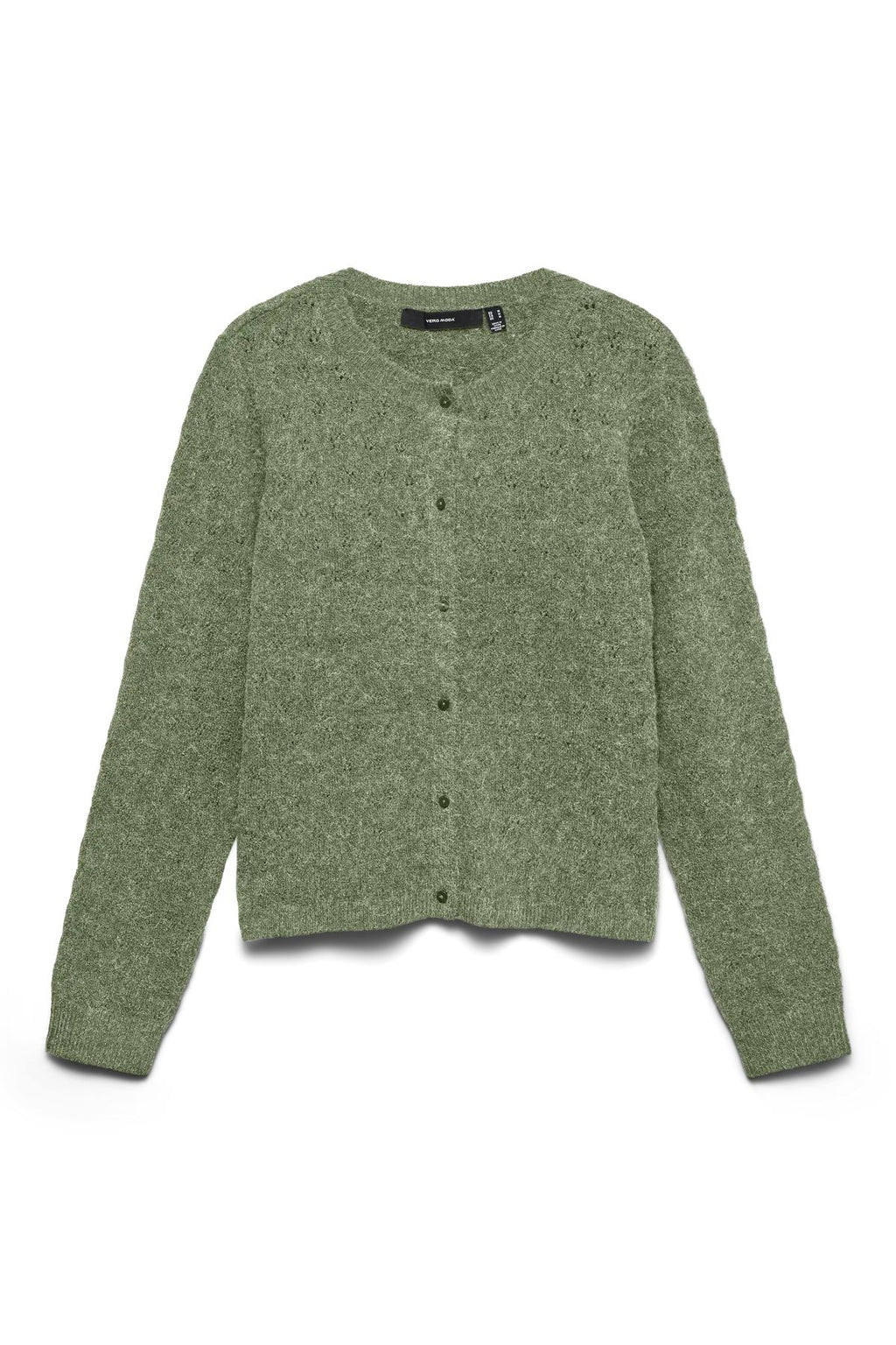 Doffy Stitch Langarm O-Ausschnitt Cardigan - Ölgrün Melange