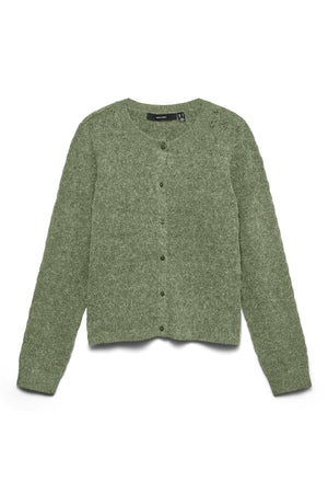 Doffy Stitch Langarm O-Ausschnitt Cardigan - Ölgrün Melange