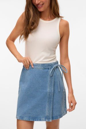 Liza Kurzer Jeans-Wickelrock – Mittelblauer Denim
