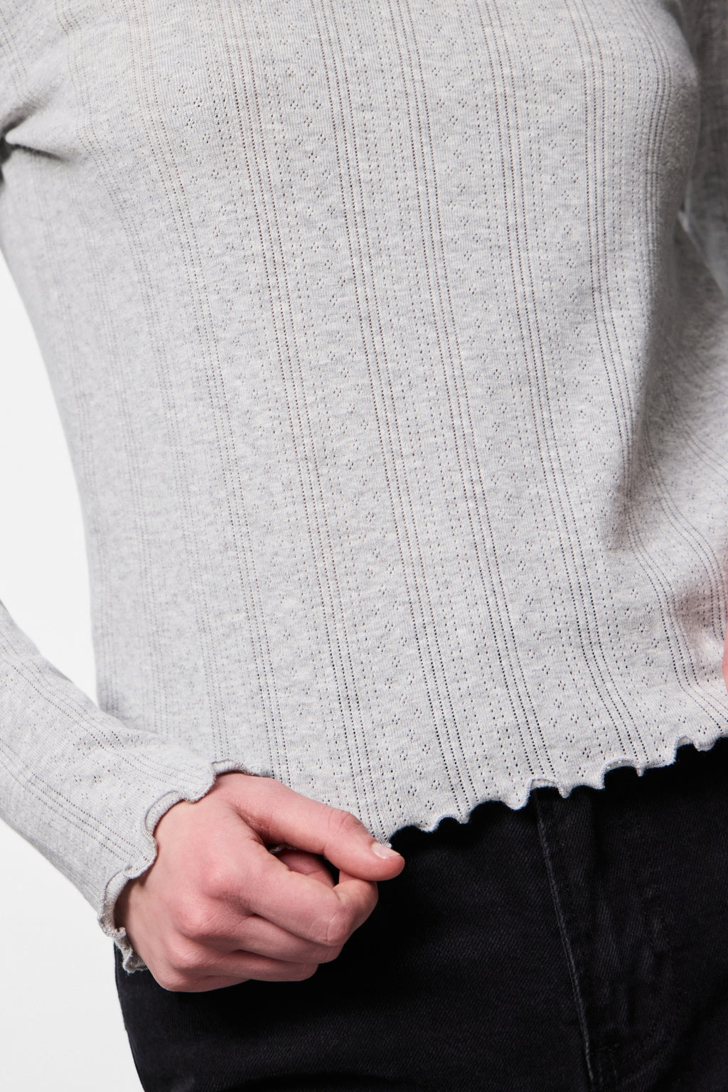 Marie O-Neck Top – Hellgrau Melange