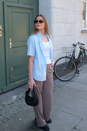 Kurzarm -Leinenhemd - hellblau