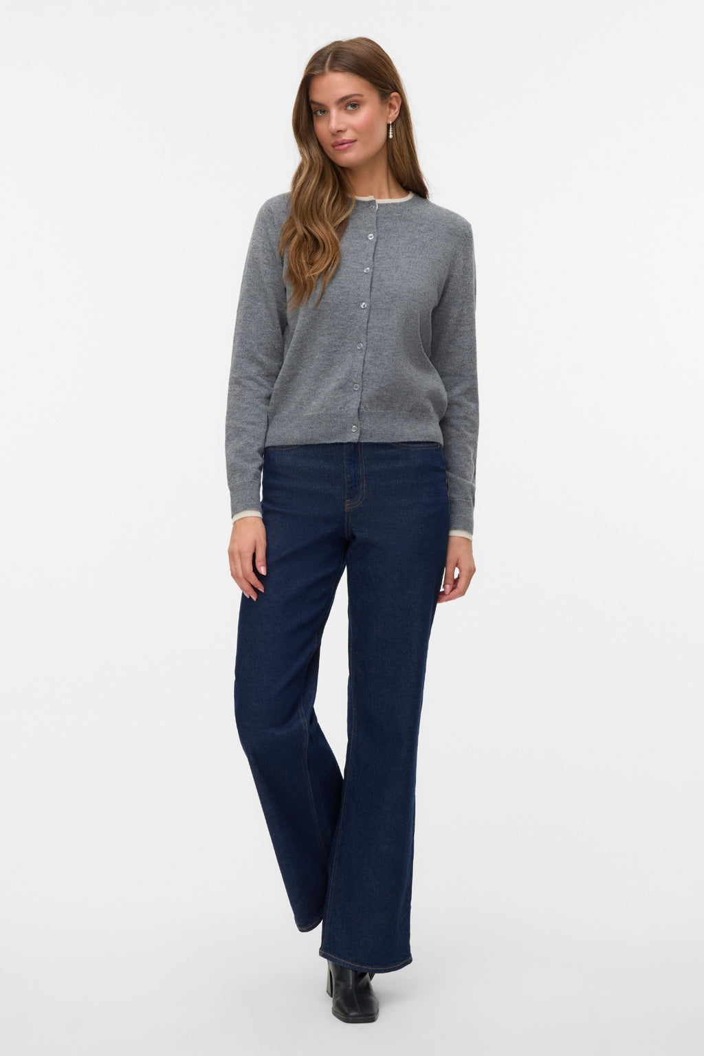 Wundervoller O-Neck Cardigan -Medium Grey Melange m. Birke