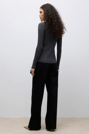 Ukino O -Neck Strick -Strickjacke - dunkelgraue Melange