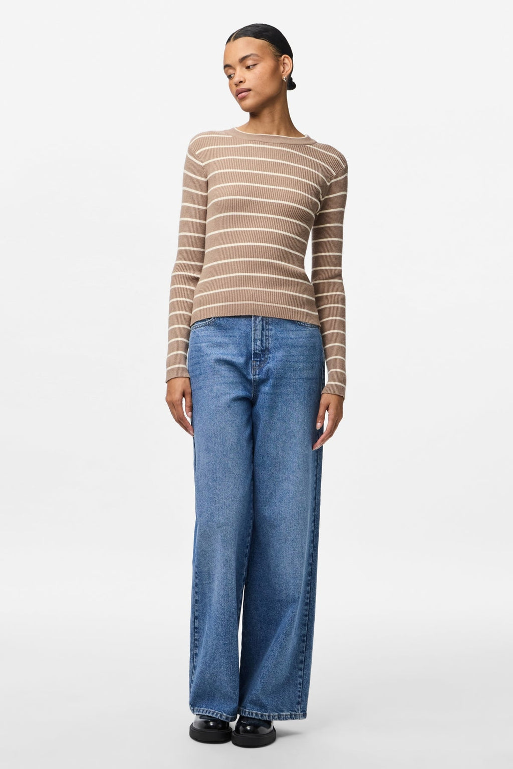 Mira New O-Neck Strick – Greige/Birke