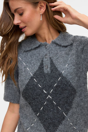 Glückseligkeit 2/4 Poloneck Pullover - mittelgraue Melange