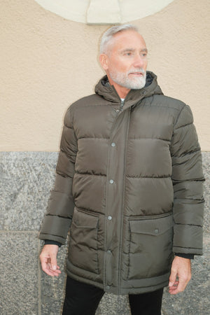 Lange Pufferjacke - Olive