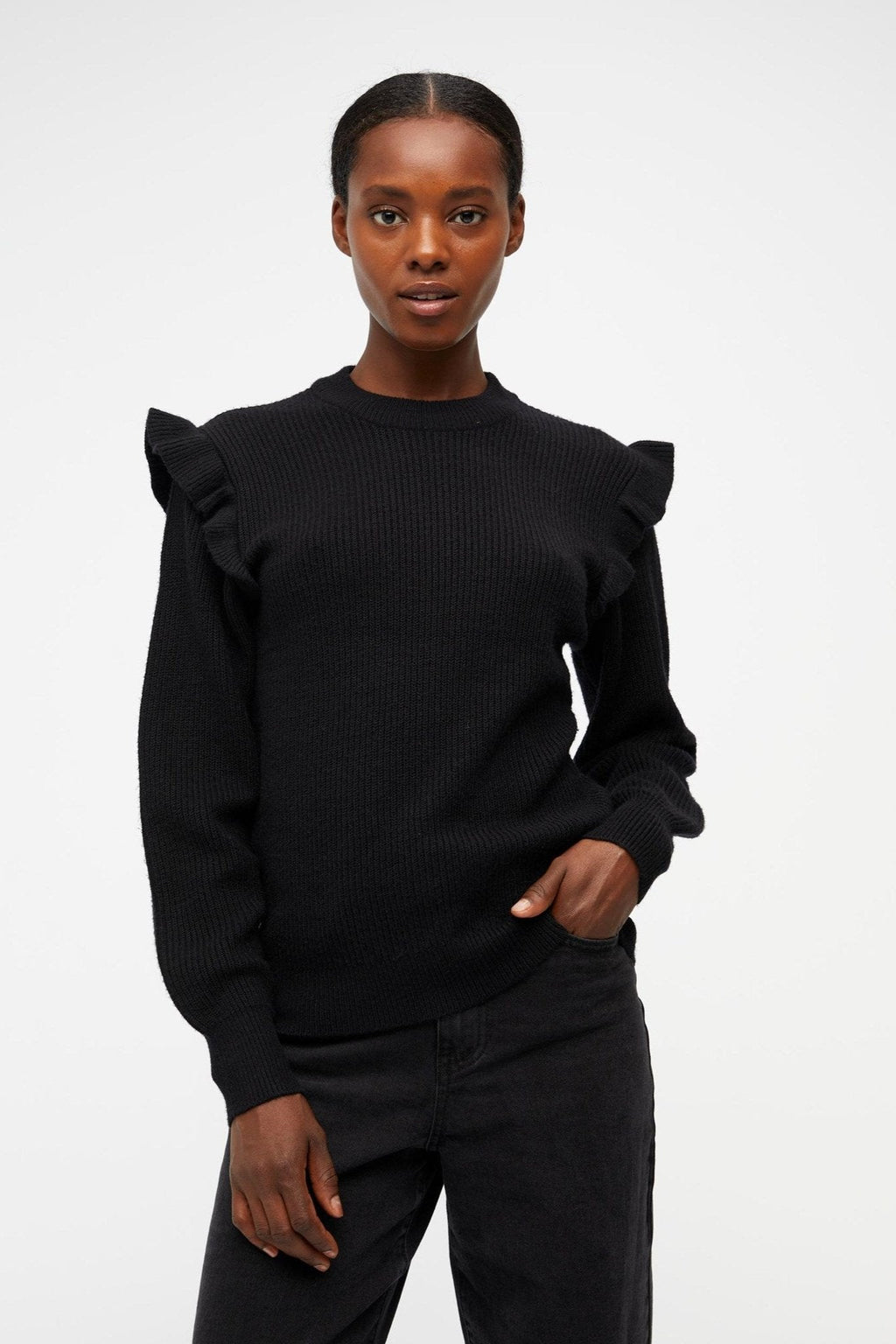 Malena Ruffle Pullover - Schwarz