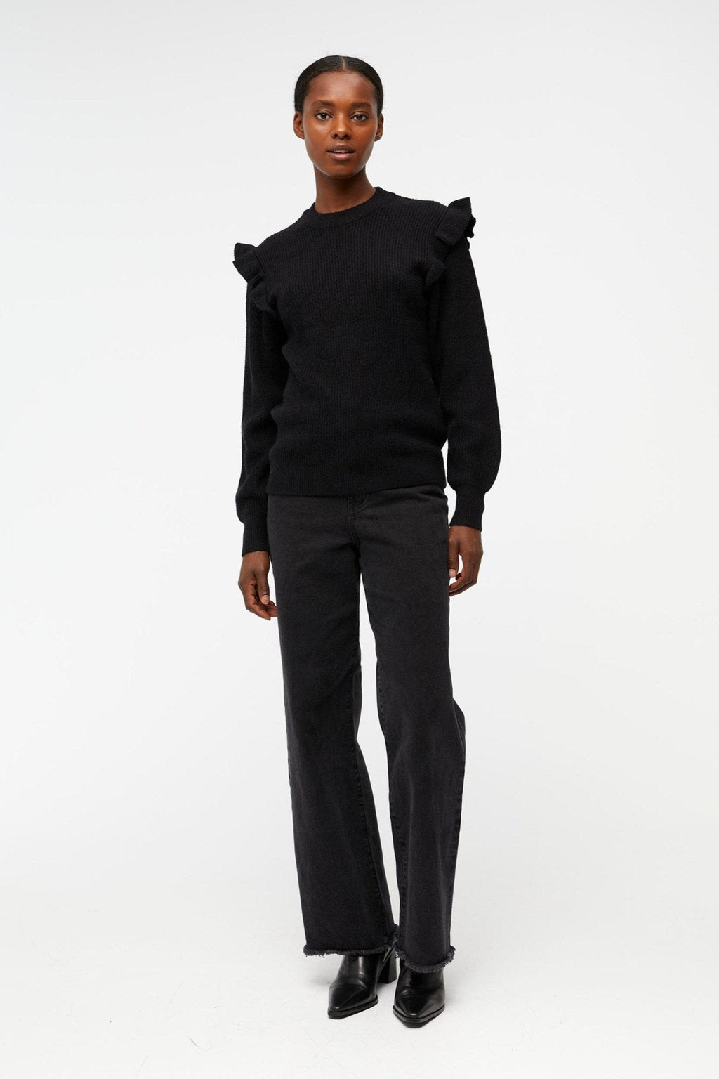 Malena Ruffle Pullover - Schwarz