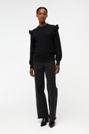 Malena Ruffle Pullover - Schwarz