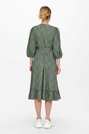 Olivia 3/4 Wrap Midi Kleid - Balsam Grün