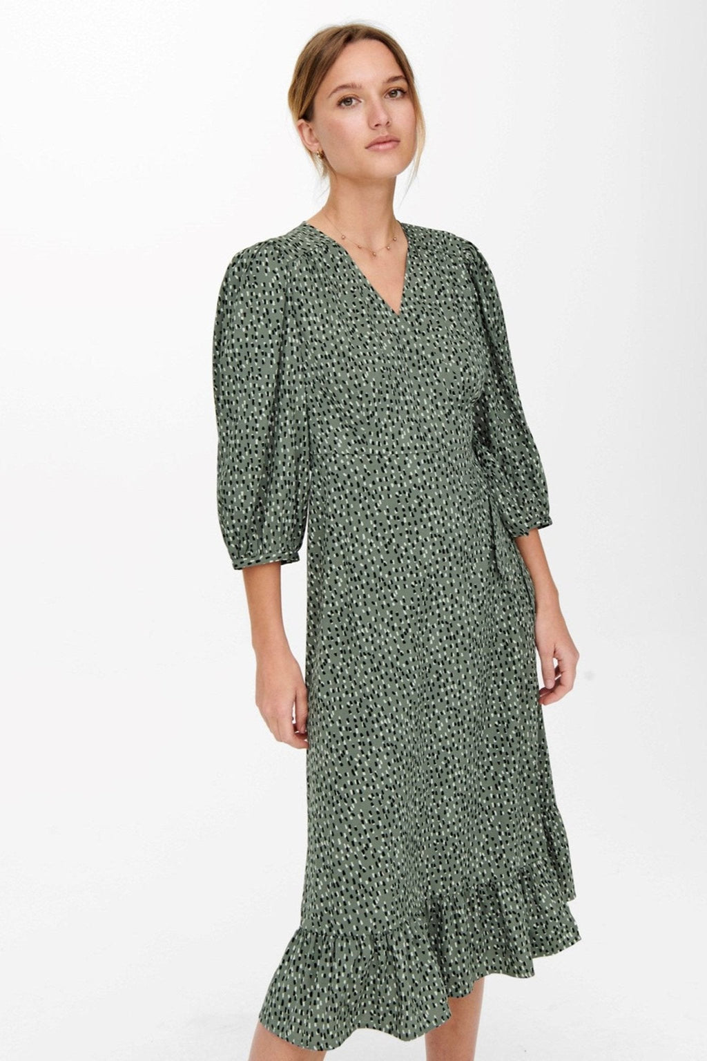 Olivia 3/4 Wrap Midi Kleid - Balsam Grün