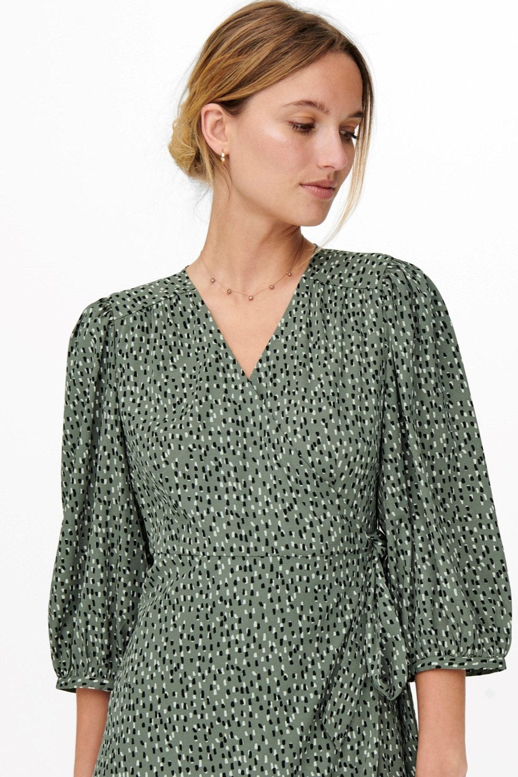 Olivia 3/4 Wrap Midi Kleid - Balsam Grün