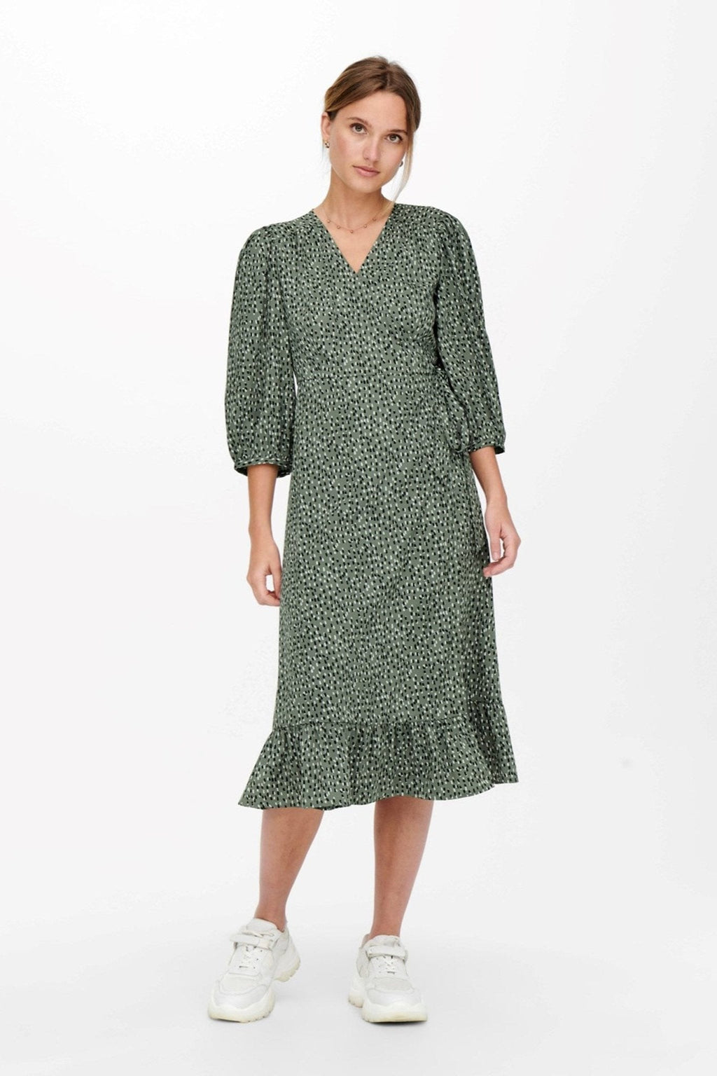 Olivia 3/4 Wrap Midi Kleid - Balsam Grün