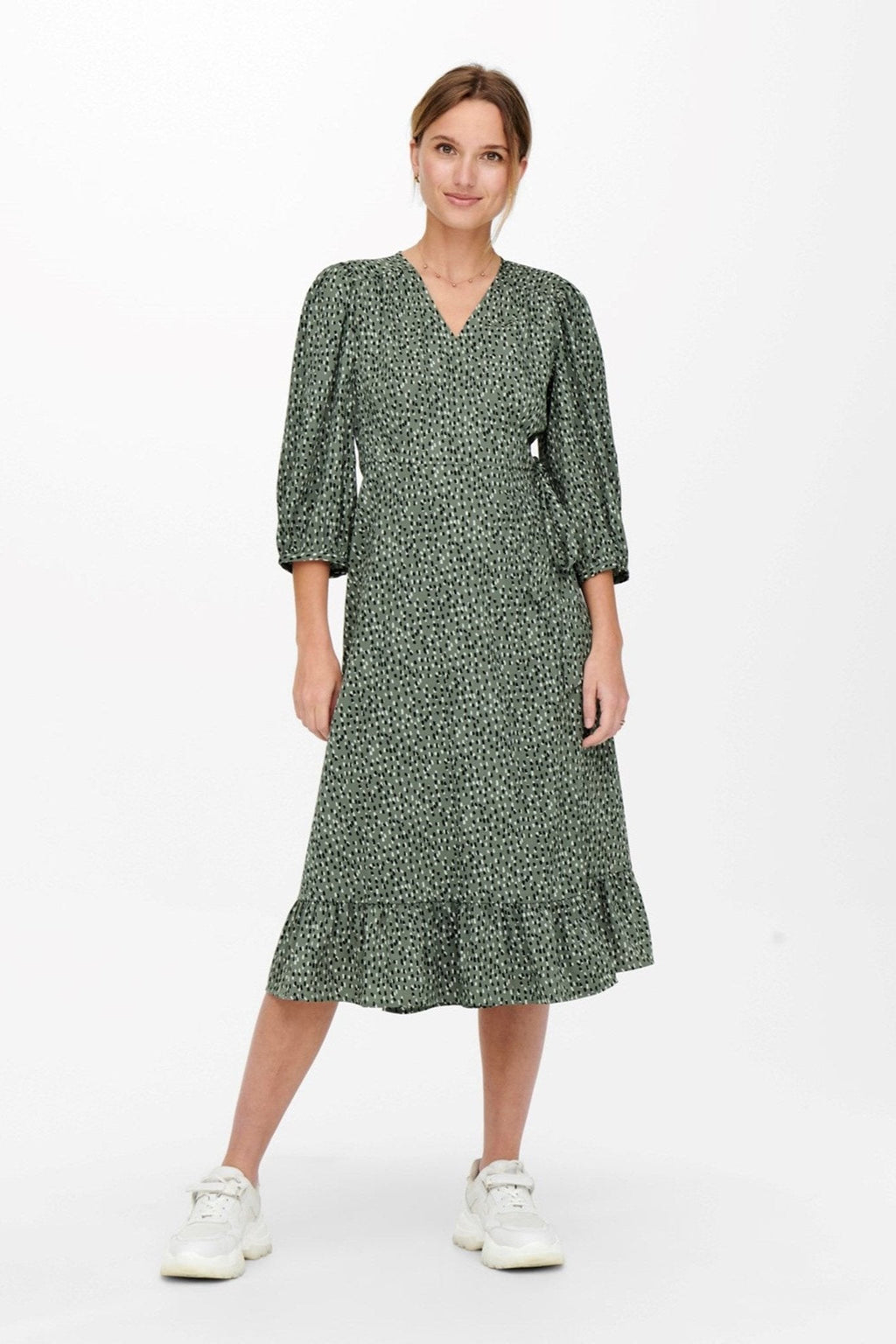 Olivia 3/4 Wrap Midi Kleid - Balsam Grün