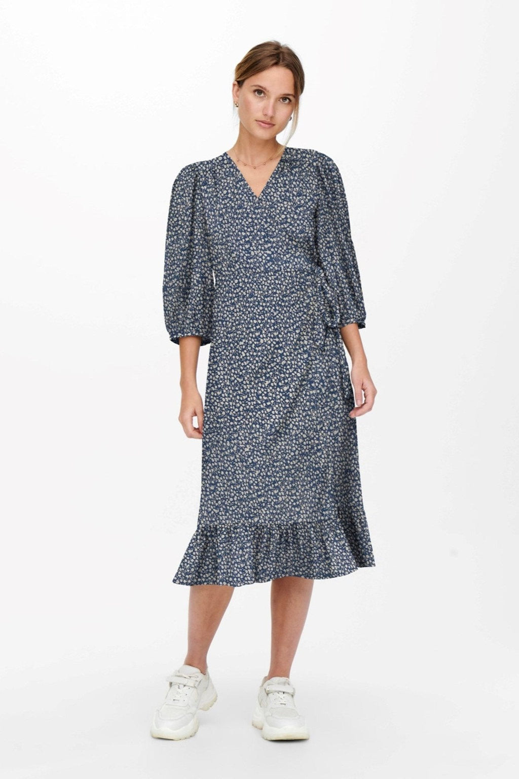 Olivia 3/4 Wrap Midi Kleid - Blue Mirage