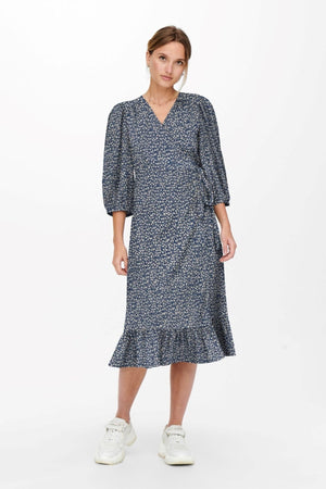 Olivia 3/4 Wrap Midi Kleid - Blue Mirage