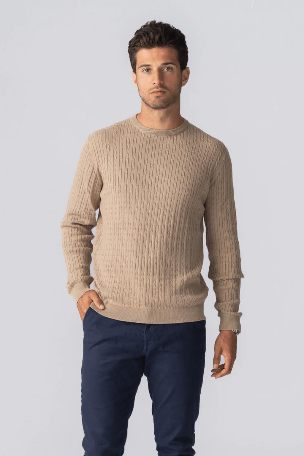 Pullover -Kabel -Strick - Sand