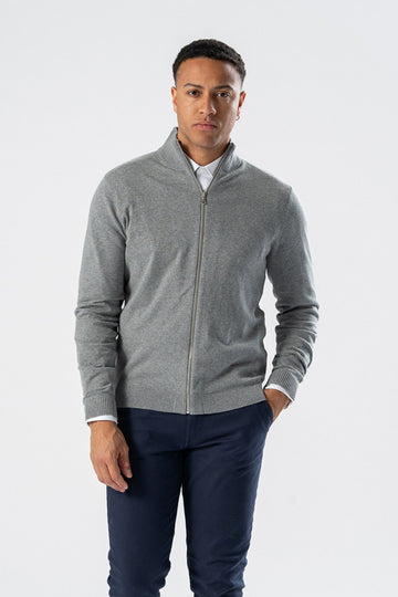 Pullover Zip Cardigan - Grau Melange