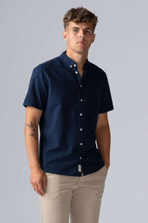 Short - sleeved Linen Shirt - Blue - TeeShoppen Group™ - Shorts - Blend