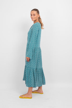 Anna Langarmed Kleid - blaugrün
