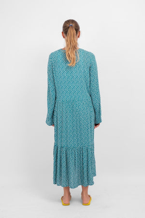 Anna Langarmed Kleid - blaugrün