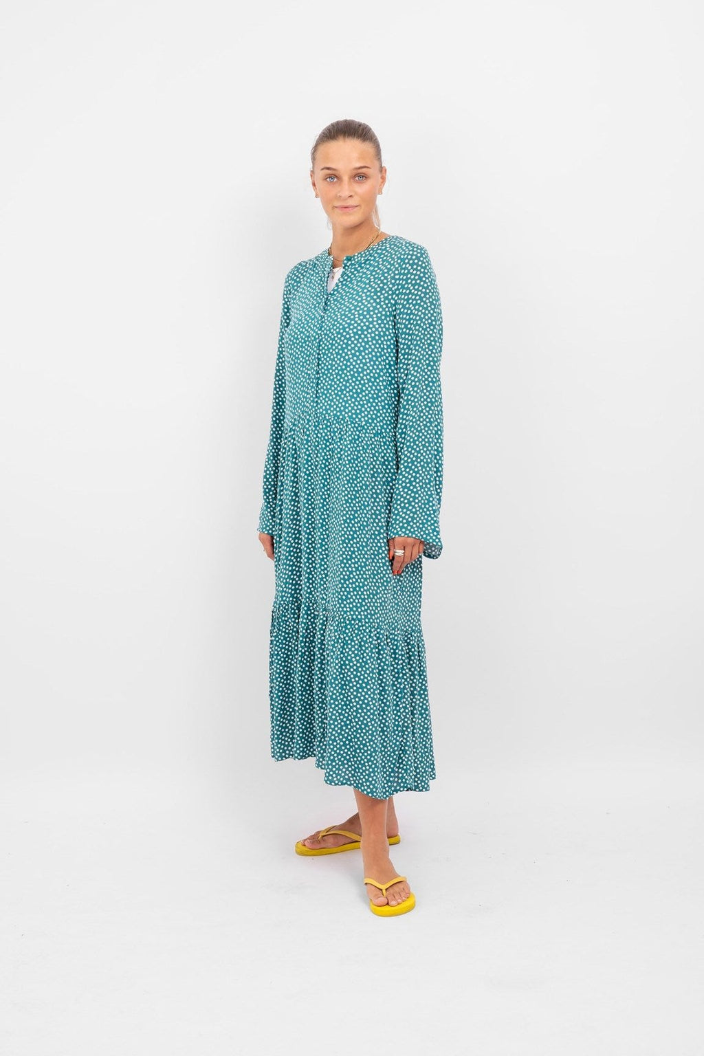 Anna Langarmed Kleid - blaugrün
