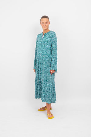 Anna Langarmed Kleid - blaugrün