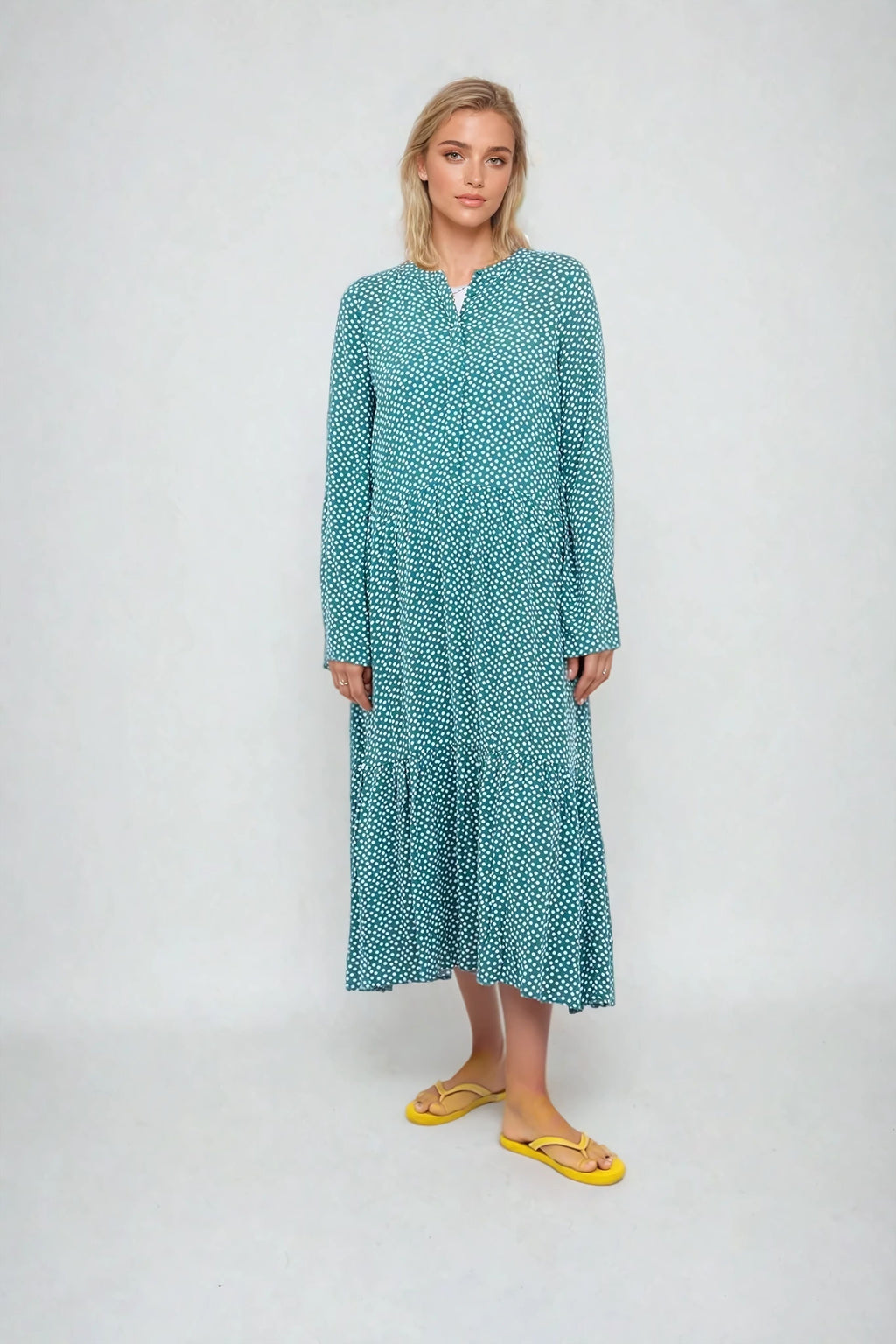Anna Langarmed Kleid - blaugrün