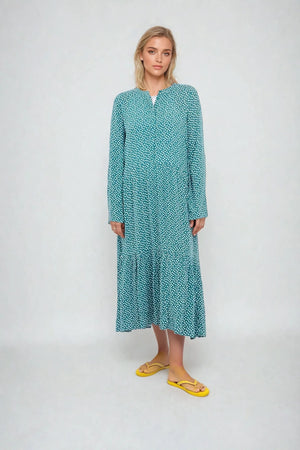 Anna Langarmed Kleid - blaugrün