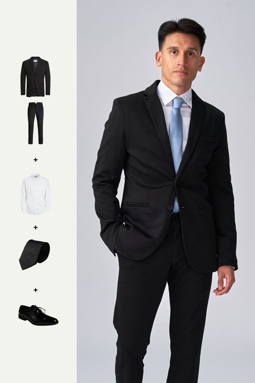 The Original Performance Suit (Black) + Shirt, Tie & Derby Shoes - Package Deal - TeeShoppen Group™