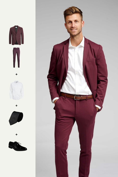 The Original Performance Suit (Burgundy) + Shirt, Tie & Derby Shoes - Package Deal - TeeShoppen Group™