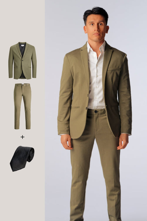 The Original Performance Suit™️ (Olive) + Tie - Package Deal - TeeShoppen Group™