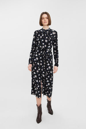 Einfaches Langarm -Hemdkleid - schwarz