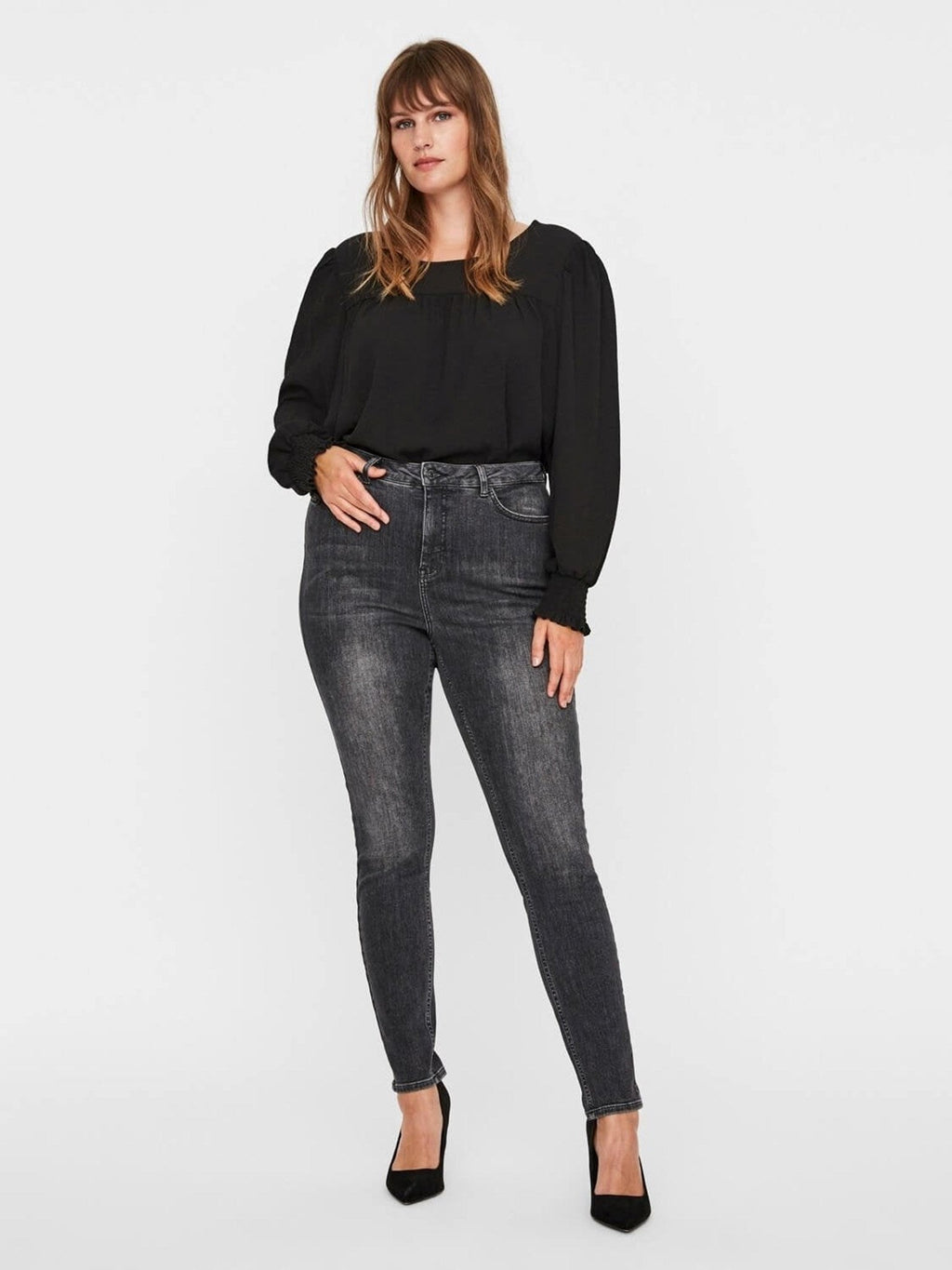 Lora Jeans High Taisted (Kurve)-Schwarzgrau-Denim