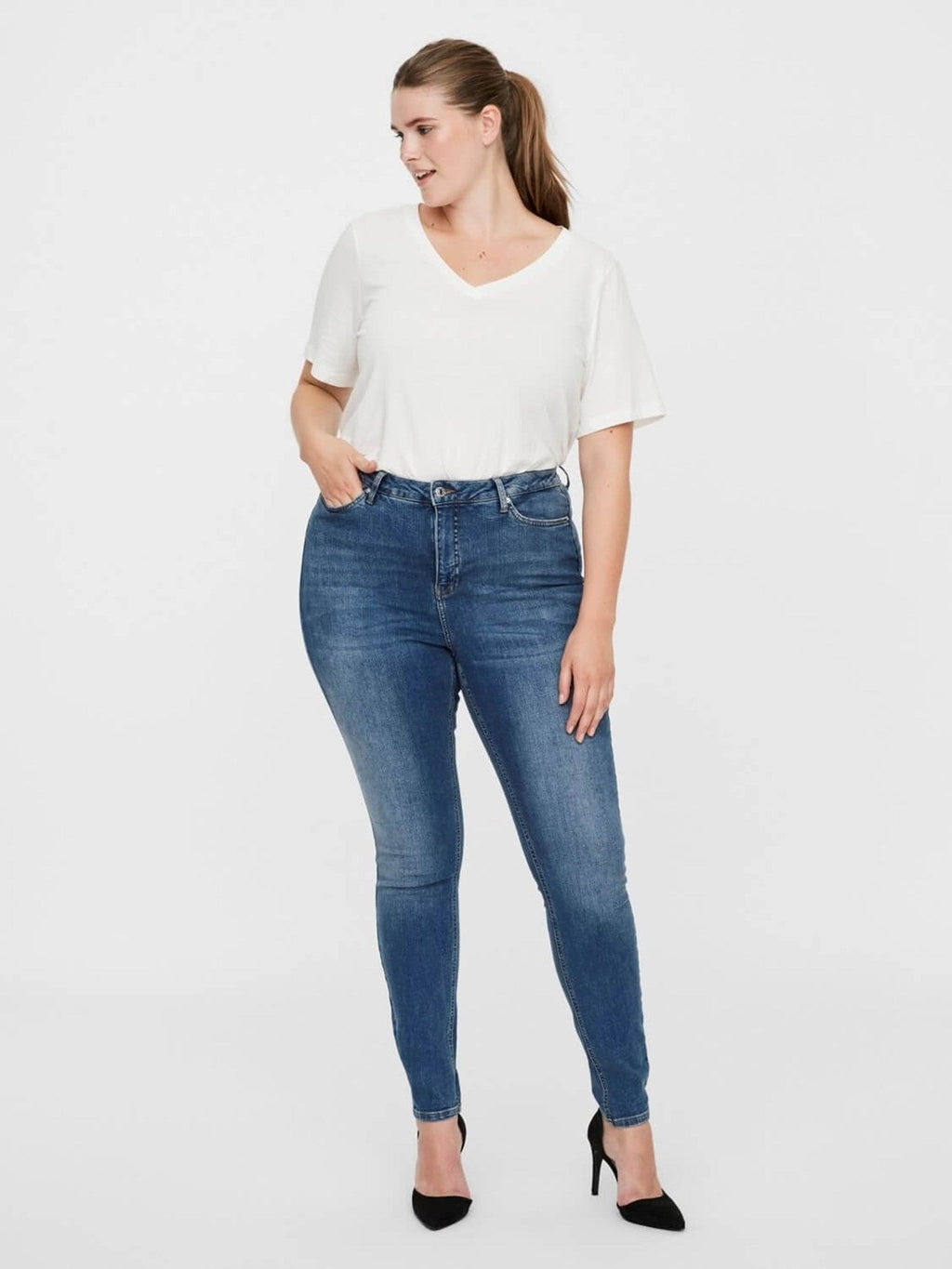 Lora Jeans High Taisted (Kurve) - mittelblauer Denim