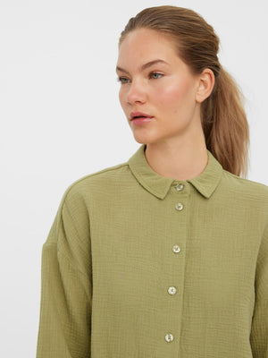 Natali 3/4 Crop Shirt - Sage - TeeShoppen Group™ - Formal Shirts & Blouses - Vero Moda