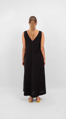 Prisilla V -Ausschnitt Midi Kleid - schwarz
